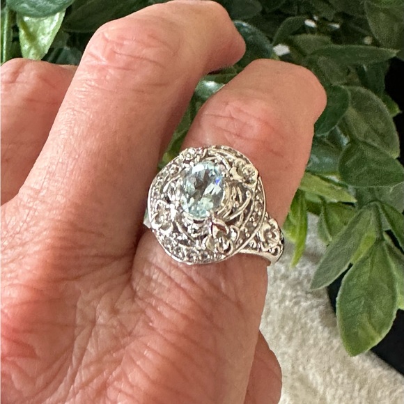 Victoria Wieck Aquamarine Ring. Set in Sterling Silver. Size 7 - Picture 4 of 9